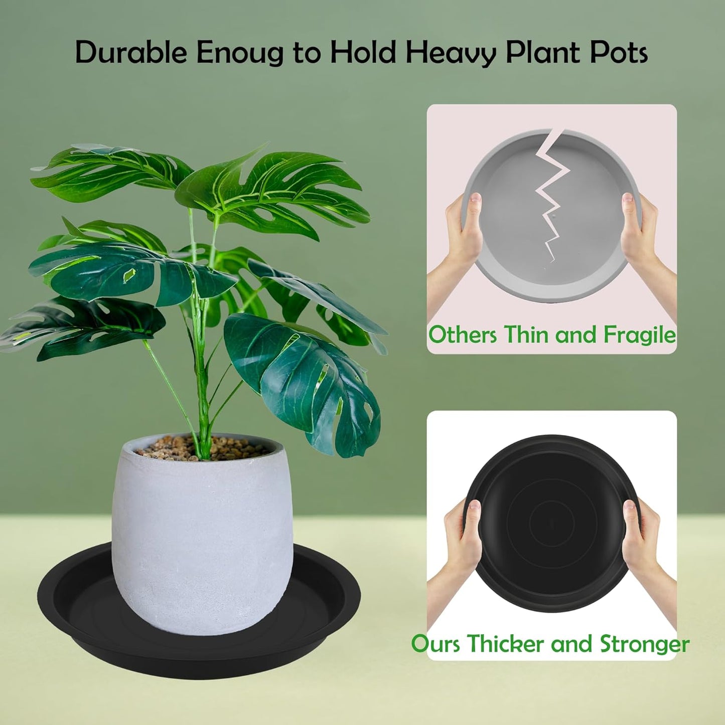12 Pack 8 Inch Round Plant Saucers for Less 6.8 Inch Pot Indoors Outdoors Plant Trays for Pots Planter Saucer Plastic Plant Drip Tray Planter Water Tray for Potted Plants(Black, 8"(12pcs))