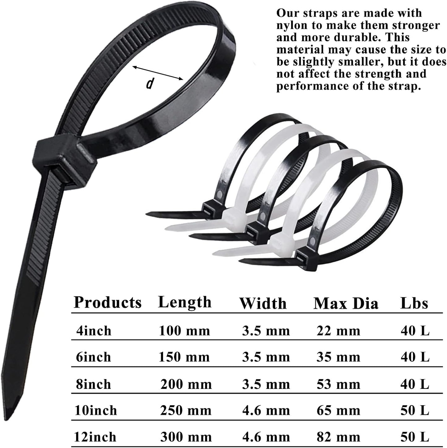 4 Inch Black Cable Tie Zip Ties Nylon Zip Ties Plastic Ties 100Pcs