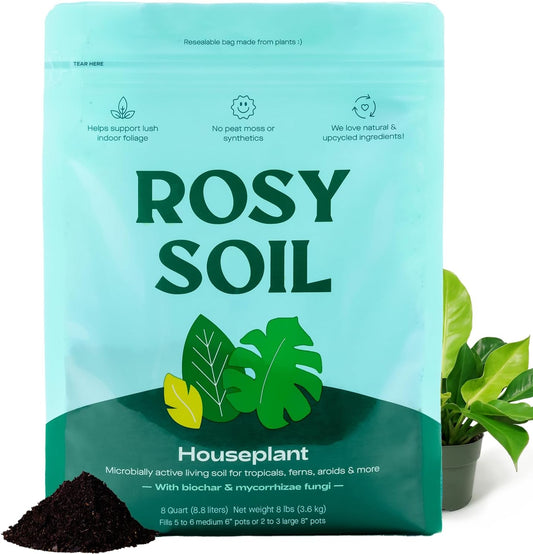 Rosy Soil Indoor Potting Soil for House Plants - Organic Potting Soil Mix for Indoor Plants - Enriched w/Root-Boosting Biochar for Foliage Plants, Flowers, Herbs - Peat Free, Less Prone to Gnats - 4qt