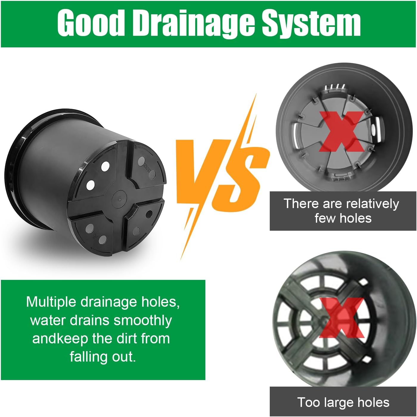 5 Gallon 12 Inch Plastic Nursery Pots, Plant Containers with Drainage Holes, Round Sturdy Garden Planters for Indoor/Outdoor Greenery, Gardening Gifts for Women (5-Pack, Black)