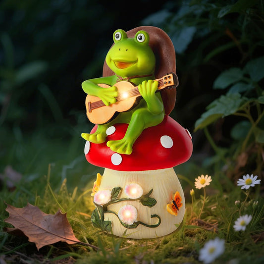 Birthday Gifts for Women Frog and Mushroom Garden Statue,Home Halloween Decorations Outdoor Funny Solar Lights Garden Decor Art Housewarming, Patio,Yard,Lawn Ornament