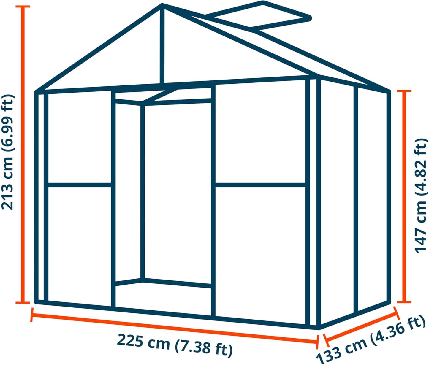 Greenhouse Topas 2 Aluminum Frame 7.4 x 4.4 ft with Approx. 6 mm Polycarbonate Panels