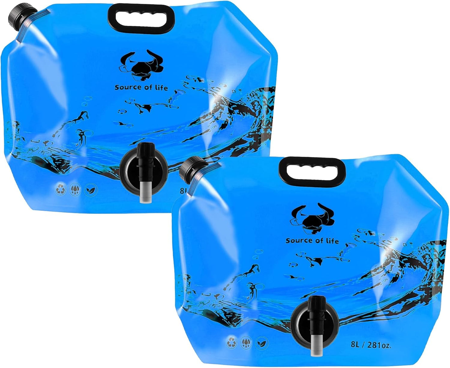 Collapsible 8L Water Storage Bag, BPA-Free Portable Folding Water Jug with Adjustable Faucet, Leakproof Emergency Water Bag for Camping, Hiking, Riding, Outdoor Sport (Blue, 2)