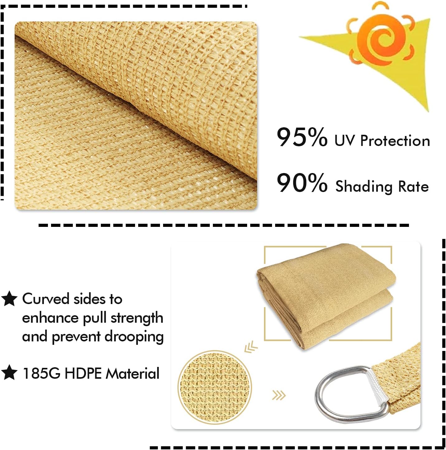 KANAGAWA 8'X9' Sand Custom Size Sun Shade Sail Rectangle UV Block Canopy Cover for Patio Backyard Lawn Garden Outdoor (Customized Available)
