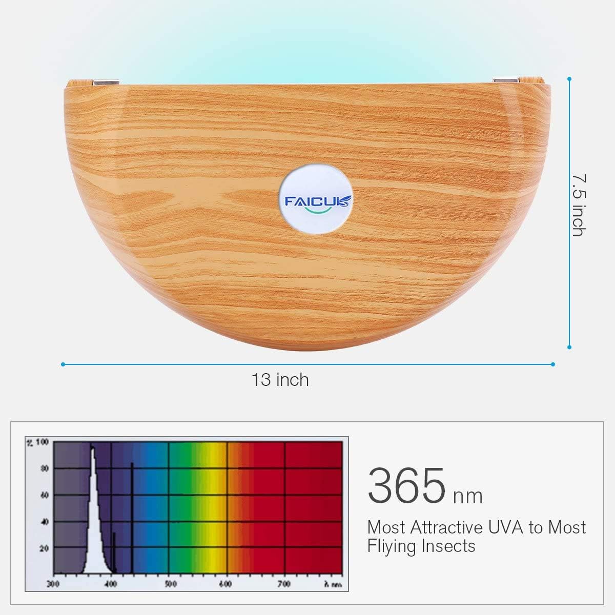 Faicuk WS108 Wall Sconce Fly Light Trap for Capturing Flies, Moths, Gnats, Mosquitos and Other Flying Insects - 13"x7.5"x5.5"(Wood Grain)
