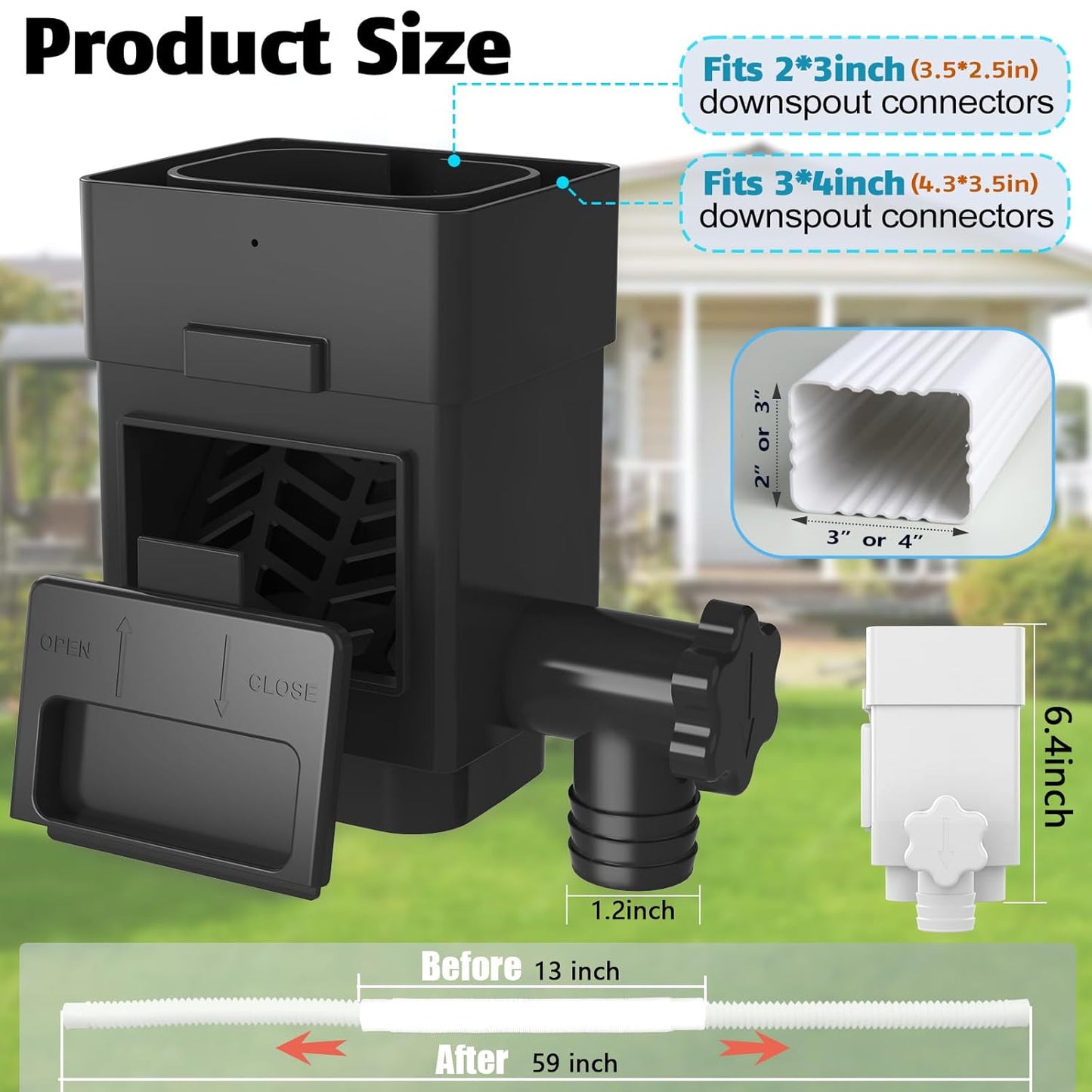 Anivia Rainwater Collection System, Downspout Diverter Fits for 2x3 or 3x4 Inch Standard Downspouts, Rain Barrel Diverter Kit with Adjustable Valve and Filter. 5ft Hose - Black