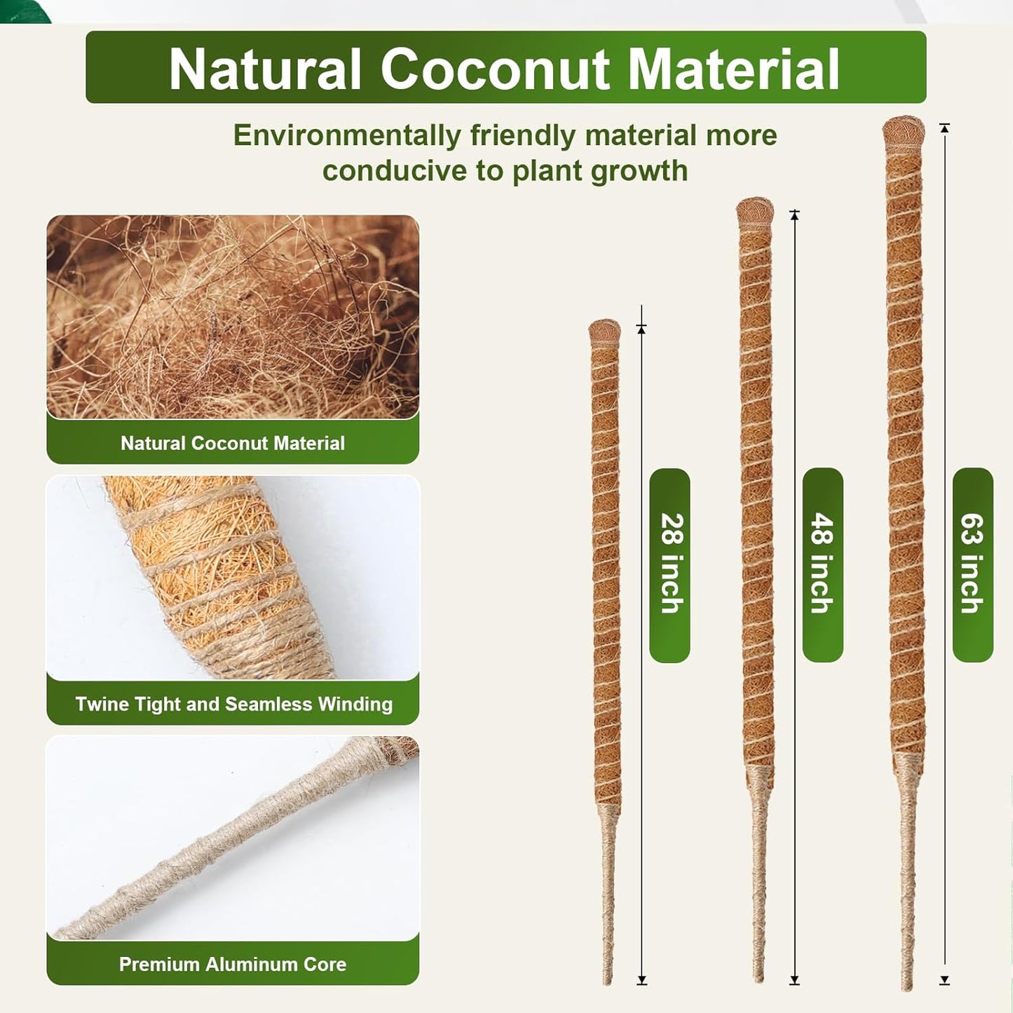 2 Pack 63'' Bendable Moss Pole Monstera Plant Support for Indoor Climbing Plants, Tall Plant Stick Support Stake for Potted Plants, Pothos, Philodendron