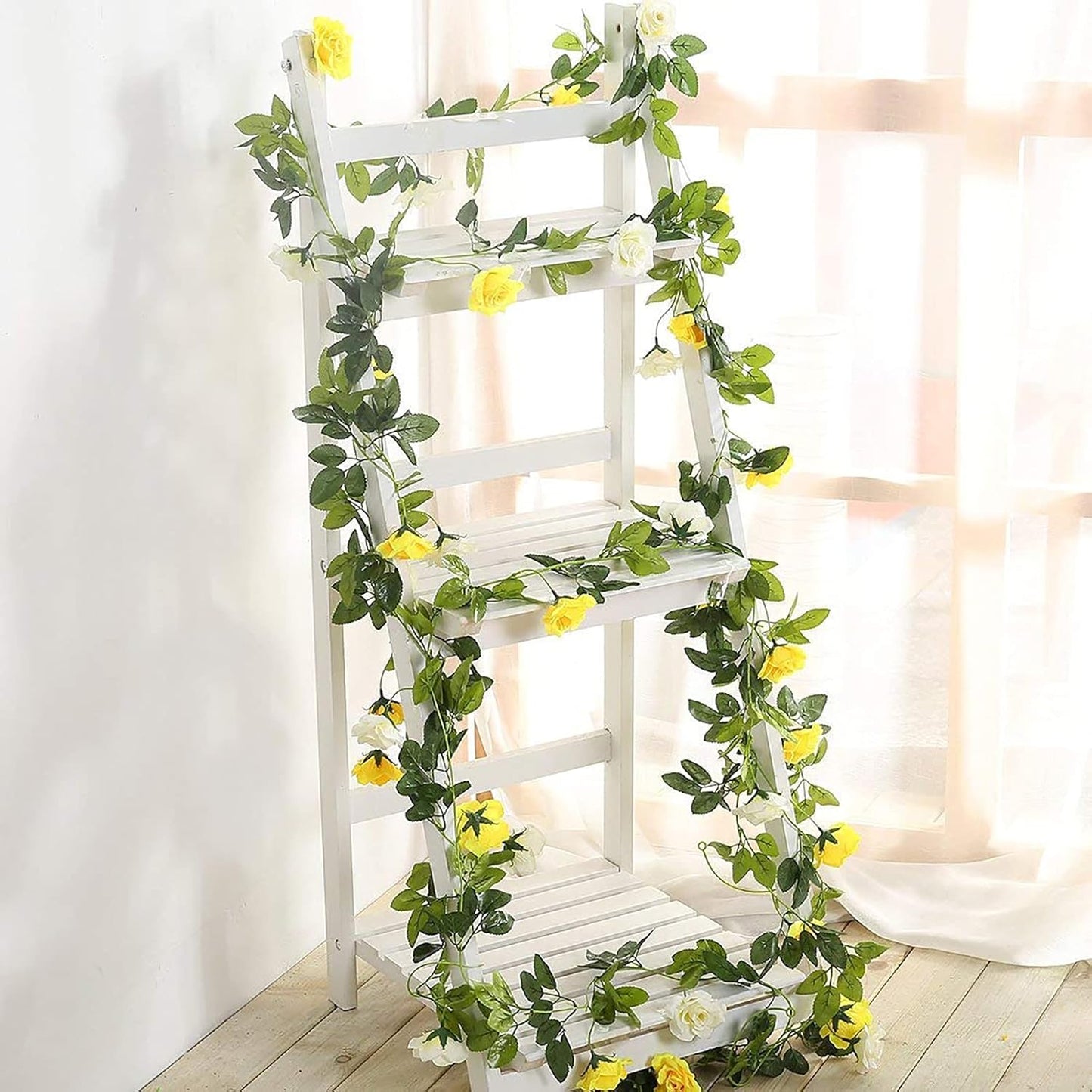 JUSTOYOU 2 Pack (15.8FT) Fake Rose Garland, Artificial Rose Vines Flowers Hanging Silk Rose Vine Wedding Home Backdrop Party Arch Arrangement Decoration