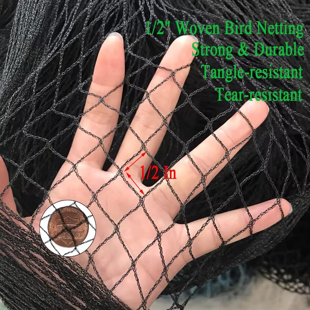 Woven Bird Netting 15X40 FT, 1/2" Mesh, Strong Bird Net Protect Fruit Trees, Blueberry, Vegetables, Strawberry Plants, Garden Netting Pest Barrier, Against Deer, Squirres, Small Critters