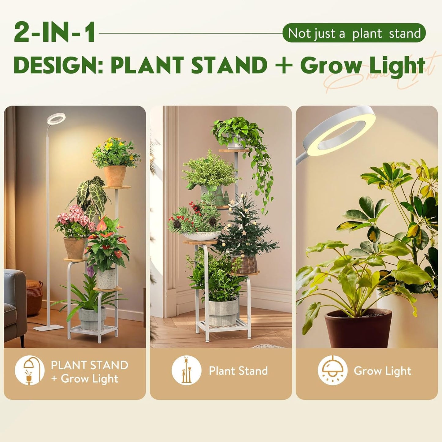 TOSKING 48" Tall Plant Stand Indoor with Full Spectrum LED Grow Lights & Timer – 5-Tier Corner Plant Shelf for Home, Office, Balcony (Grow Light 5 Tier-White)