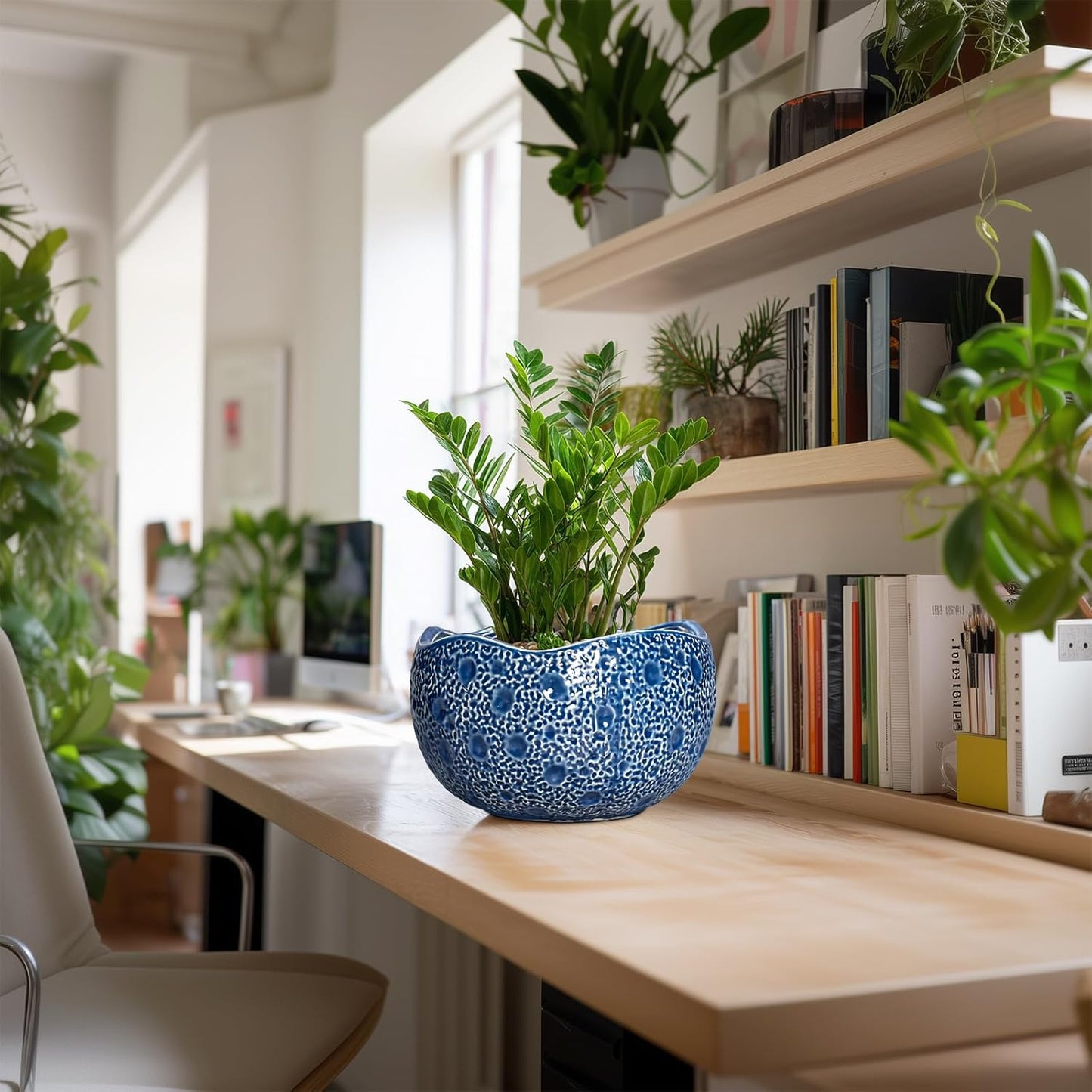 10 Inch Plant Pot - Ceramic Pots for Plants Indoor Outdoor, Round Bonsai Pots with Drainage Hole, Decorative Flower Pot, Modern Unique Planters, House Decor, Housewarming Gifts, Blue