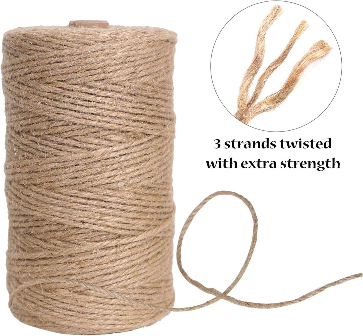 Natural Jute Twine 656ft 3mm,3Ply Twisted Thick Twine Rope Strong Jute String Roll for Crafts Gift Wrapping Gardening Home Decor Bundling Cat Scratching Post