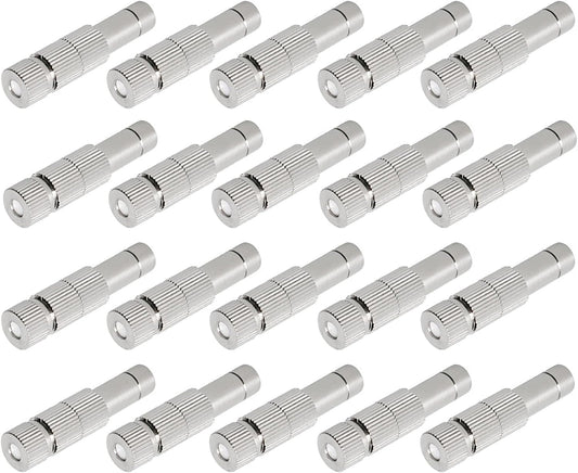 20pcs Brass Mister Nozzles, 6mm Misting Nozzles for Outdoor Cooling System, Landscaping, Air Humidification, Greenhouse Irrigation (with Filter, 0.028"/0.7mm Orifice)
