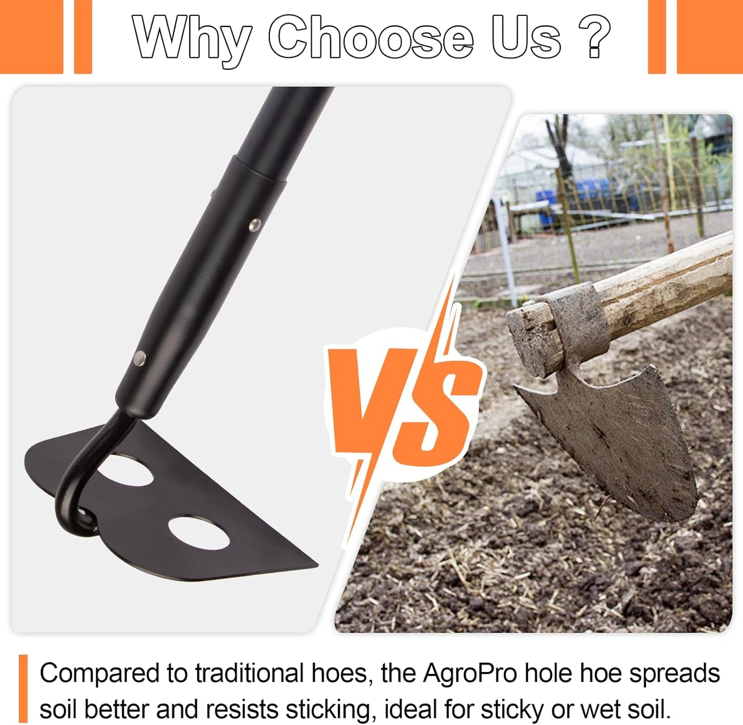 Garden Hoe for Weeding, Heavy Duty Hoe Garden Tool Long Handle, 58 Inches