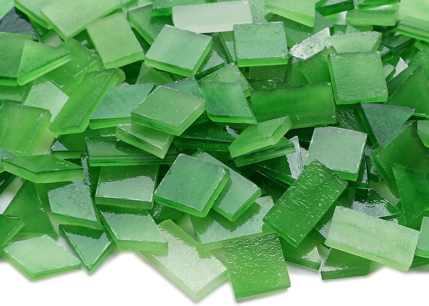 Lanyani 200 Pieces Glass Mosaic Tiles for Crafts,4 Shapes Mixed Colorful Tiffany Stained Glass Pieces,Square/Rectangle/Diamond/Triangle,Leaf Green