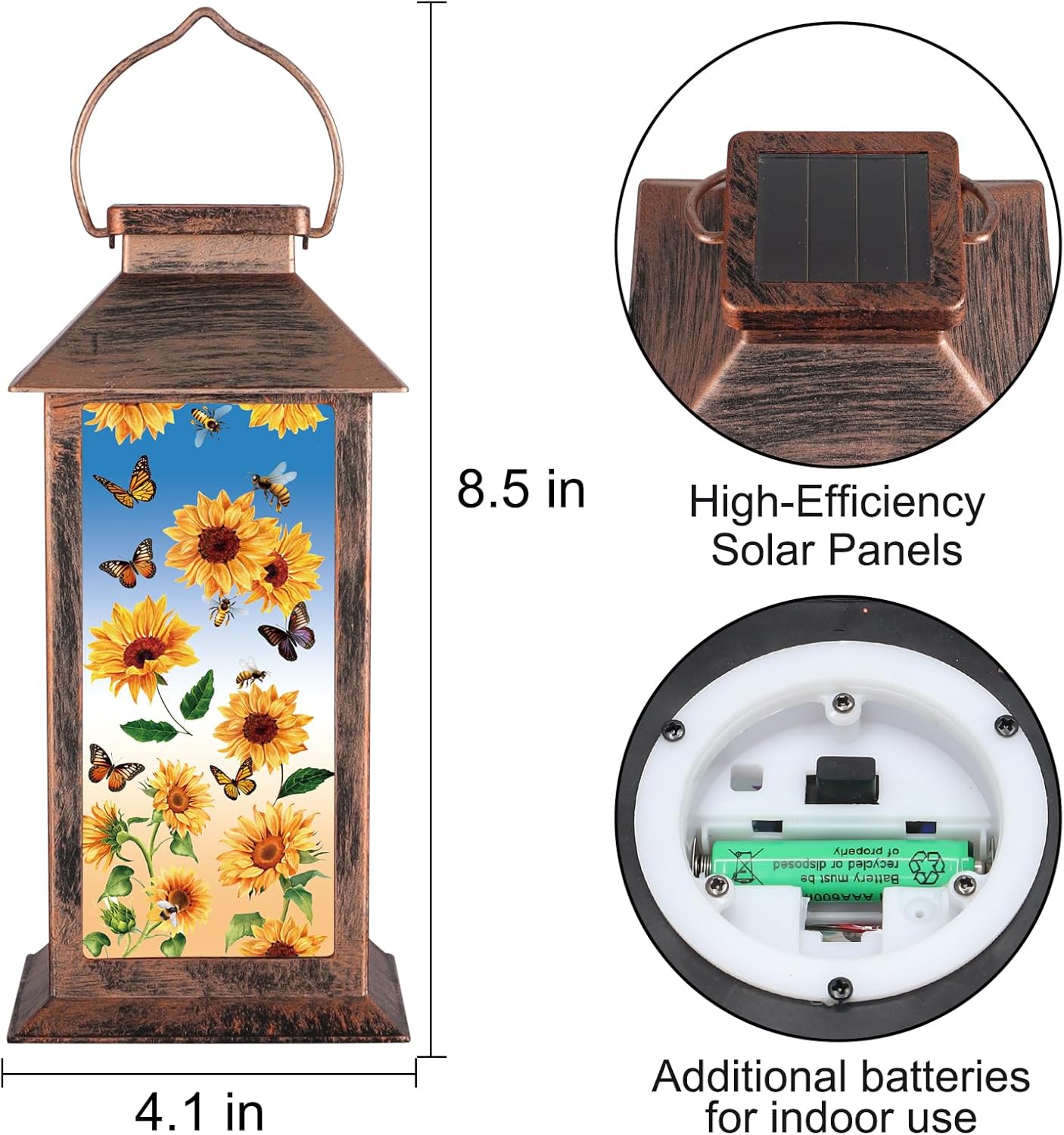 Solar Lantern Outdoor Waterproof Sunflower Butterfly Garden Decor Birthday Gifts for Women Mom and Grandma Solar LED Plastic Decorative Hanging Light for Yard(Sunflower Butterfly)