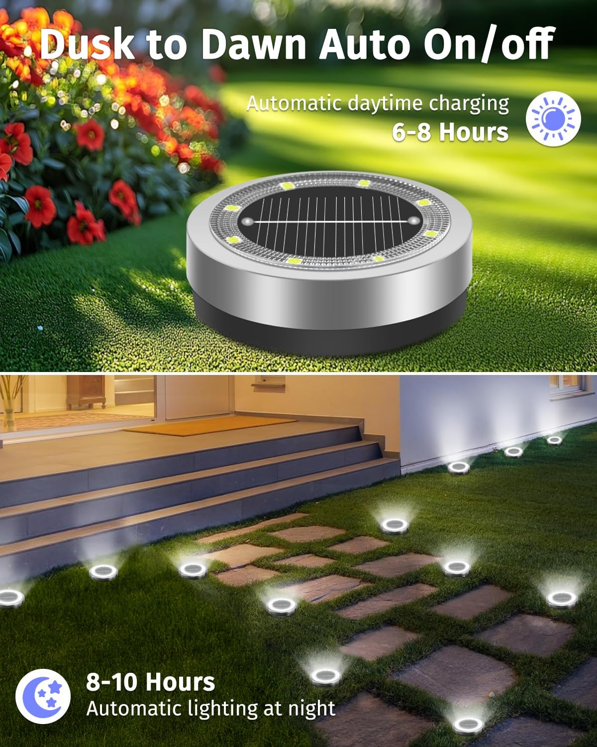 Mini Solar Ground Lights Outdoor 32 Pack Waterproof Upgraded Anti-Rust Solar Flat Garden Lights Stainless Steel Solor Powered Disc Landscape Light for Pathway Walkway Yard Lawn Patio-Cool White
