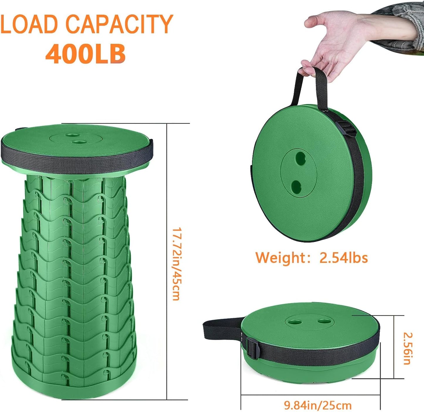 Boreeman Upgraded Folding Stool Lightweight Yet More Sturdy with Load Capacity 400lbs Portable Collapsible Stool for Camping Fishing Hiking BBQ (Army Green)