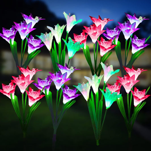 KOOPER Outdoor Solar Lights, 8 Pack Solar Garden Lights with Bigger Lily Flowers, Waterproof 7 Color Changing Outdoor Lights - Bigger Solar Panel for Outdoor Patio Yard Garden Decoration