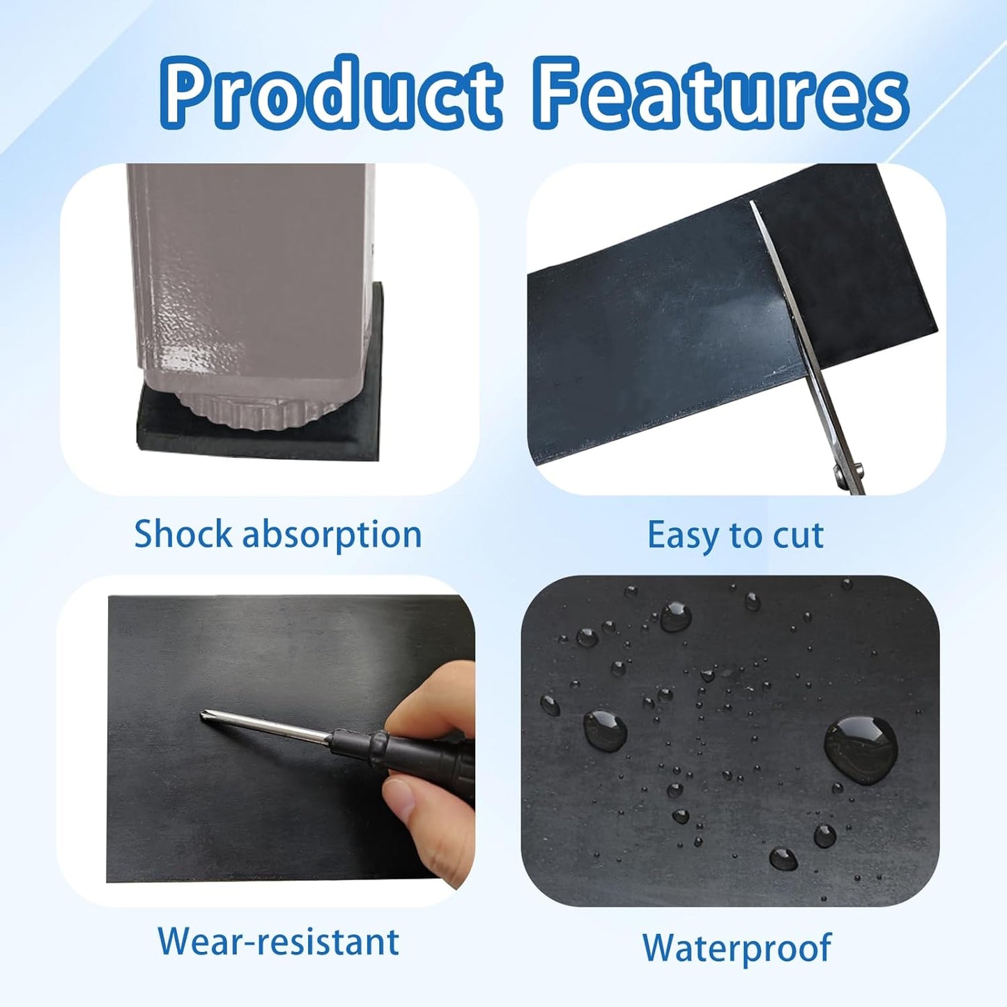 Black Adhesive Rubber Strip, 1/8 (.125)" Thick X 2" Wide X 10'Long, Solid Rubber Roll with Self Adhesive for Anti-Slip, Anti-Vibration, DIY Gaskets, Crafts, Sealing, Supports, Protection