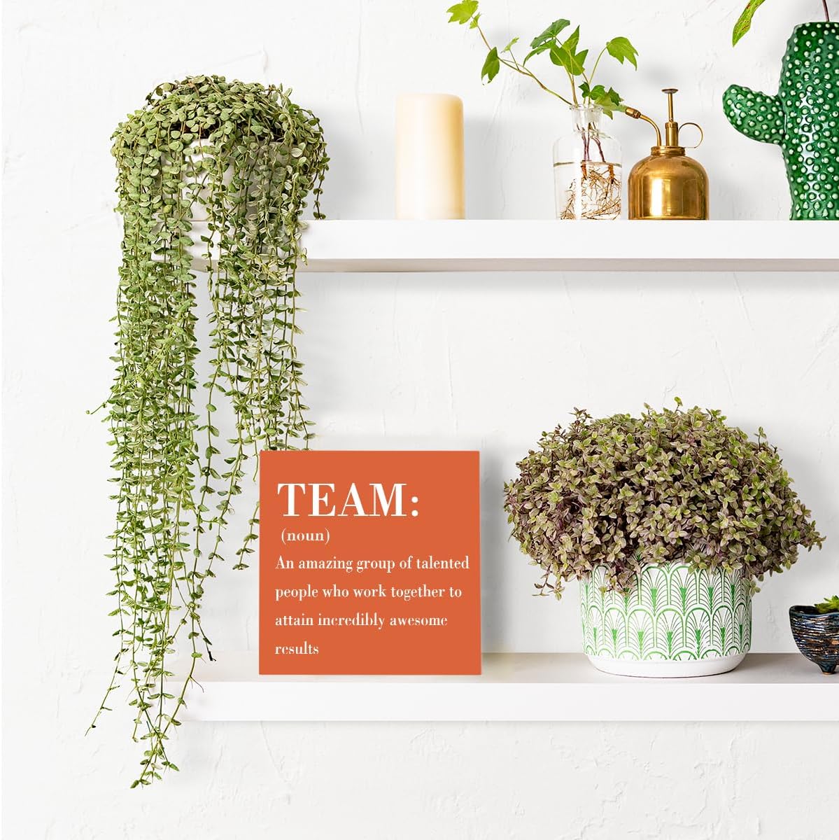 HTBIG Inspirational Team Noun Office Decor Wooden Box Sign, Rustic Black Wood Plaque for Home Desk Shelf Table Decoration, Coworker Gift, Orange