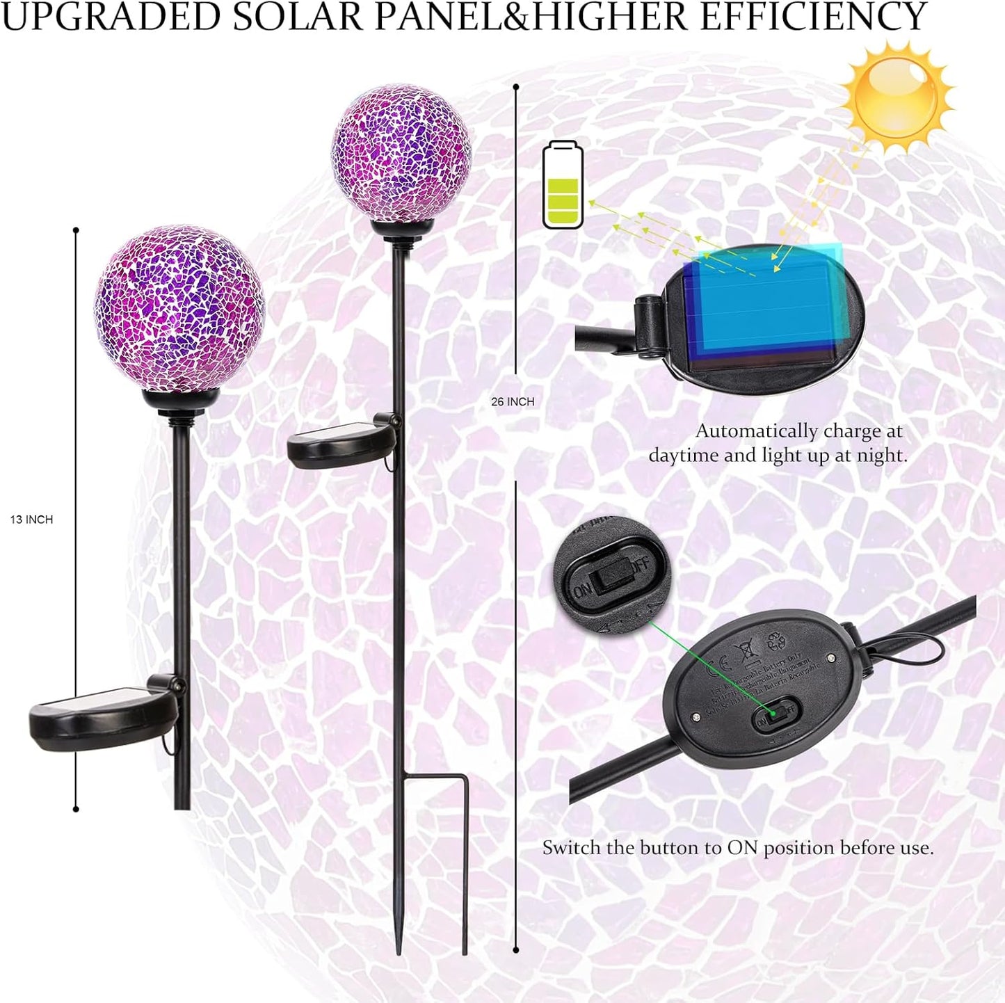 VCUTEKA Solar Garden Lights - Mosaic Solar Lights Outdoor Decor Pathway Light Waterpoof LED Stake Light for Landscape Lawn Patio Yard Decoration 1 Pack