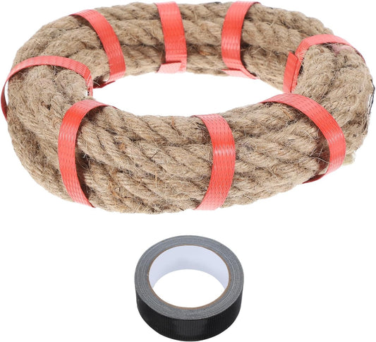 MECCANIXITY Jute Rope 0.6 Inch x 25ft, Thick Twine Rope Ropes Braided Jute Twine Natural Brown Burlap Cord String Heavy Twisted with Tape for Decorative Crafts Railing Swing Tug of War