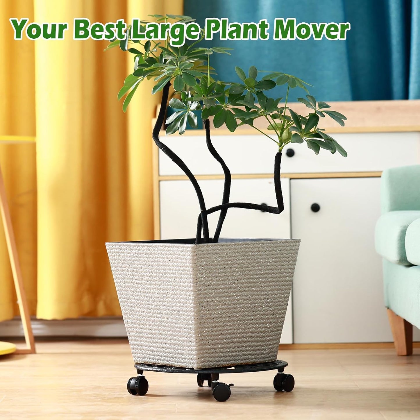 2 Packs 14 Inch Rolling Plant Stand with Wheels Metal Plant Caddy with Wheels Heavy Duty Round Plant Stand Indoor Iron Plants Rollers for Plants, Plant Dolly with Plant Saucers