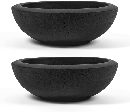 ARBORA 26" Santorini Bowl 2-Pack with Classic Black Finish - Polyresin Indoor and Outdoor Planters, Durable, Weatherproof, Lightweight, Large Plant Pots for Patio, Garden, Deck, Entryway