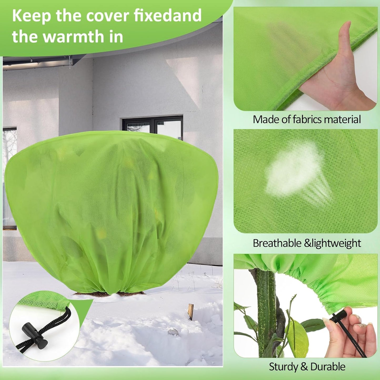 6 Pcs Winter Plant Covers Freeze Protection 39.4x23.6 Inch Horizontal Shrub Tree Rose Plant Protection Bags Frost Blanket with Drawstring for Fall Winter Outdoor Garden Planting (Green)