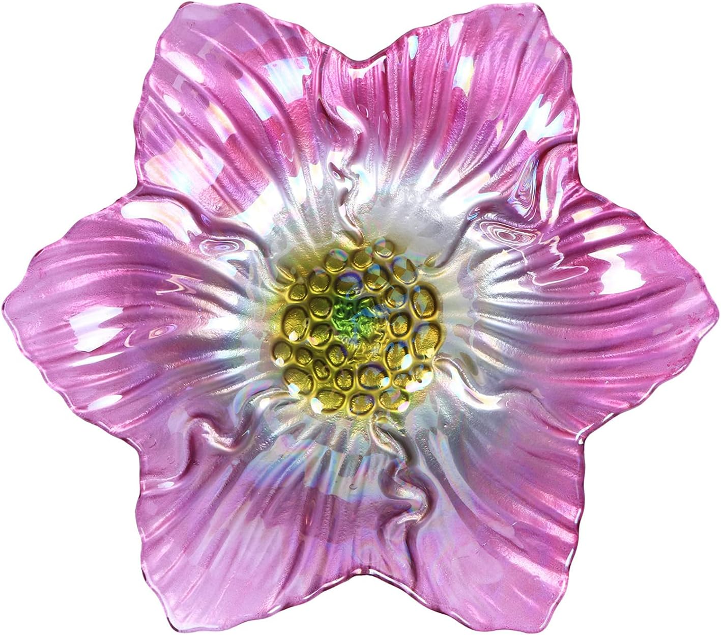 Outdoor Bird Bath Glass Birdbath Garden Birdfeeder with Metal Stake Pink(Height:26inch)