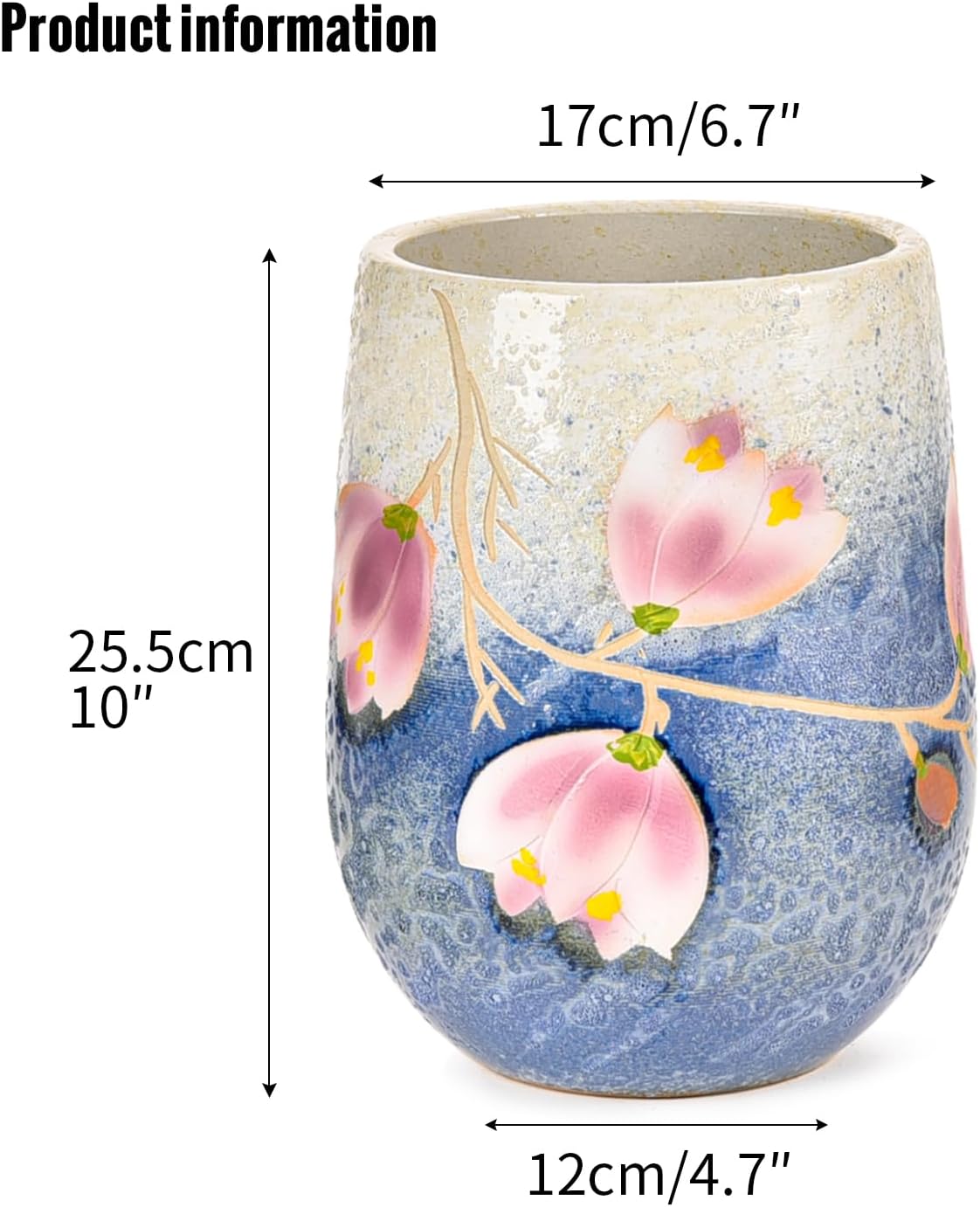 Sungmor 10.6 Inch Ceramic Succulent Plant Pot with Drainage Hole, Hand Painted Flower Pots for Plants, Unique Texture Decorative Planter for Indoor and Outdoor, Pottery Vase for Home Office Decor