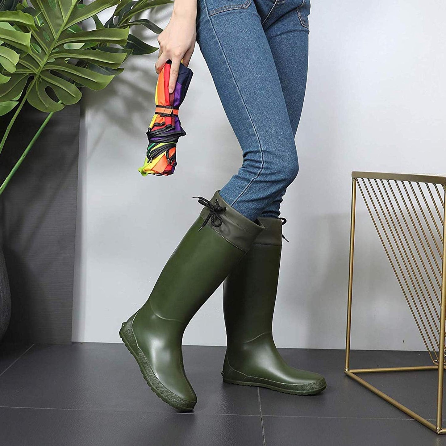 Asgard Packable Tall Rain Boots for Women Waterproof Rubber Garden Boots Ultra Lightweight Flat Mud Boots- NOT FOR WIDE CALF