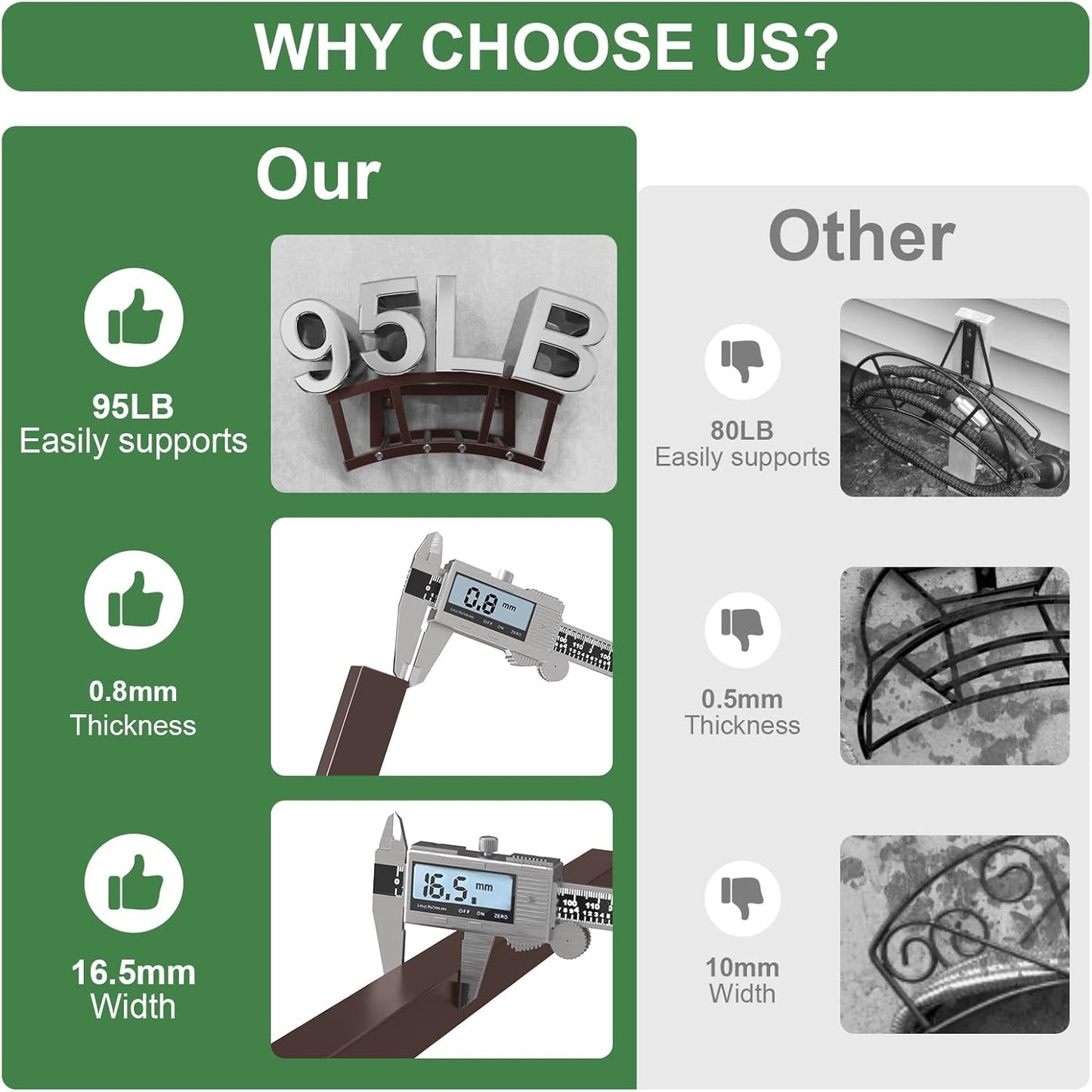 2 Pack Garden Hose Holder Wall Mounted, Outdoor Heavy Duty Metal Water Hose Holder Hanger Holds 125-ft Water Pipe, Sturdy Detachable Hose Storage Organizer Reel Rack for Outside Garden Lawn, Bronze