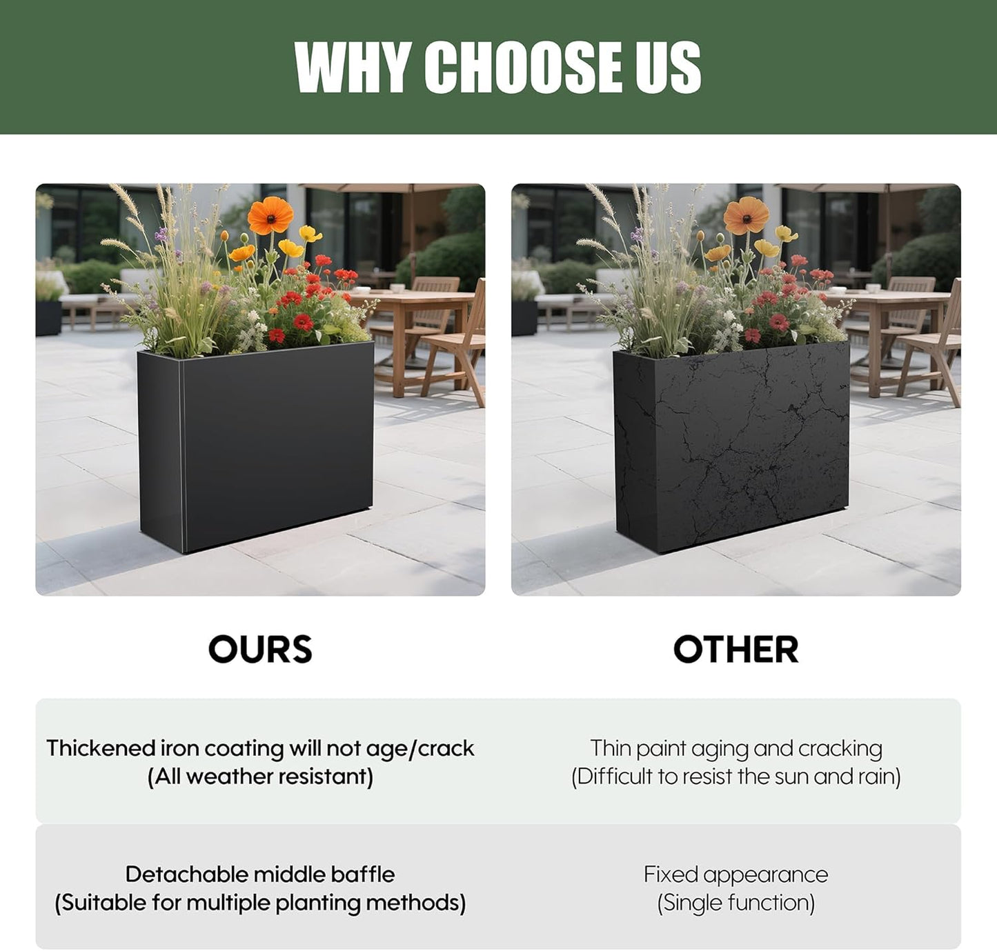 All-Weather Large Metal Planter Box,30" Lx10“Wx24”H Rectangular Planter with Drainage Holes & Removable Shelf,Modern Tall Outdoor Planters for Tall Small Plants, Trees, Flowers,Garden Patio