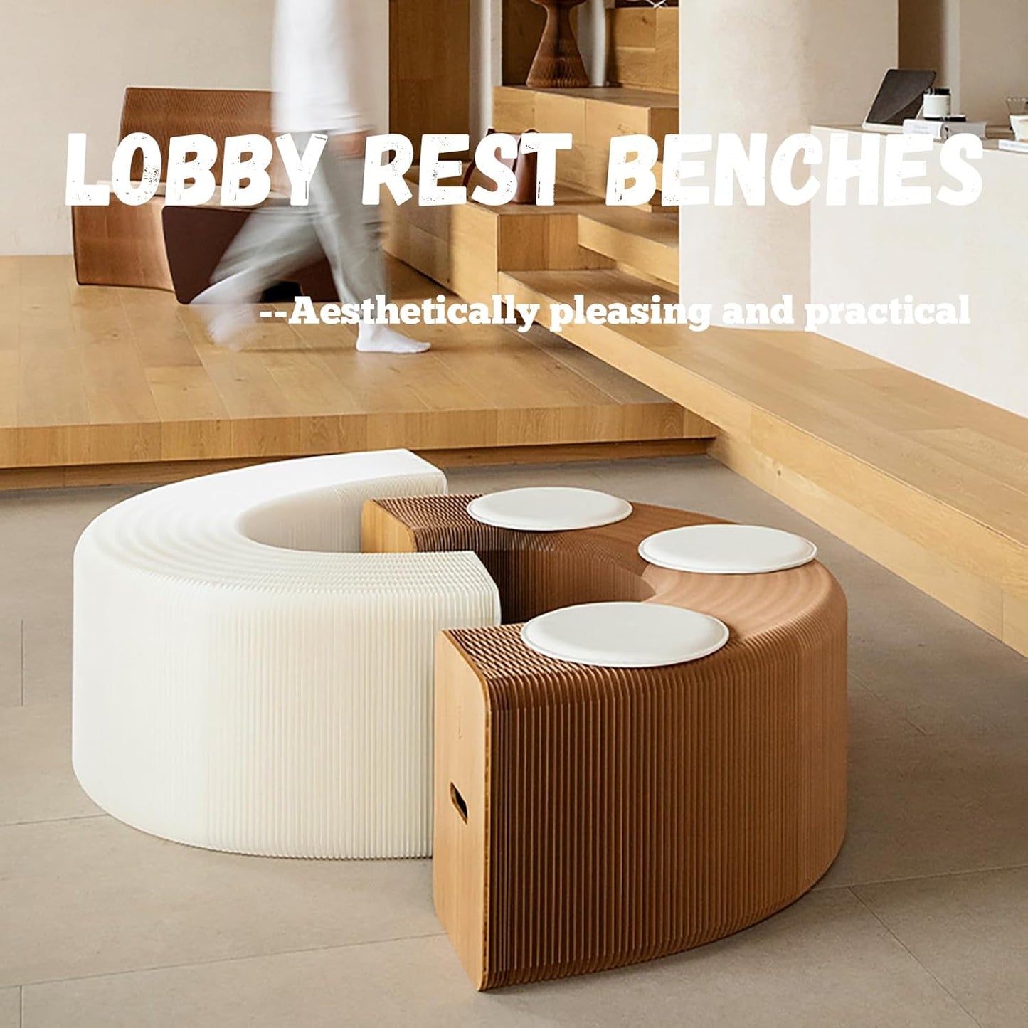 Foldable Kraft Paper Stool, Honeycomb Accordion Folding Bench, Collapsible Paper Stool for Small Spaces, Portable Footrest and Side Table for Living Room and Office,Red-44×31×150cm