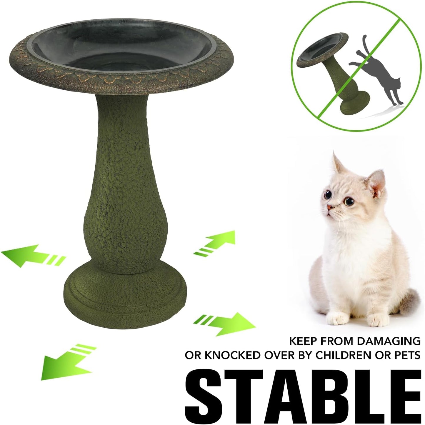 Solution4Patio Fiberclay Outdoor Bird Bath, Weather-Resistant Garden Decor with Non-Slip Basin, Durable Marble-Look Bird Baths for Outdoors, Easy-Clean Birdbath for Outside for Lawn Yard Garden