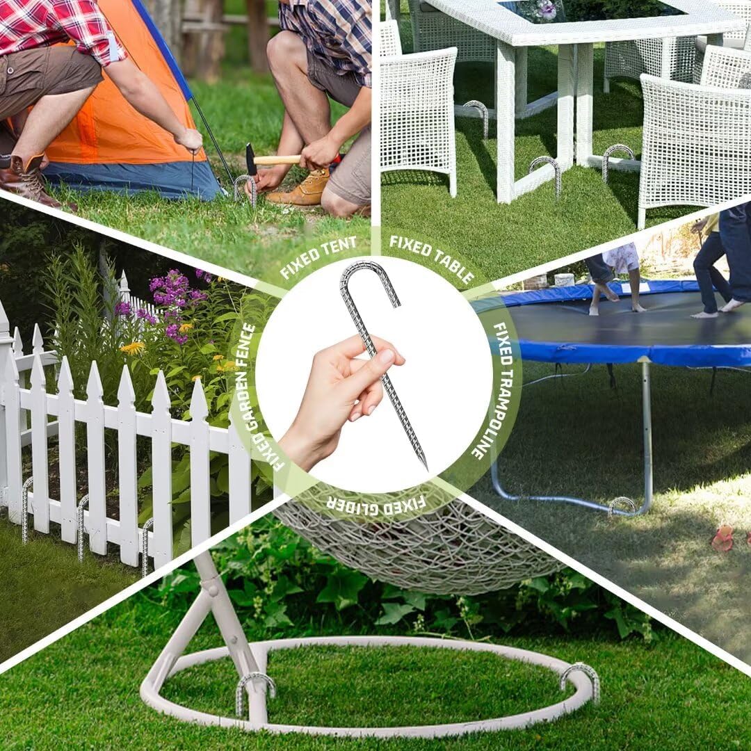 Ground-Stakes-Heavy-Duty-12 inch, J-Hook Rebar Stakes Galvanized Anti-Rust 6pcs Garden Stakes Metal Ground Anchors for Garden Dog Fence Chicken Coop Christmas Decorations Deer Fence