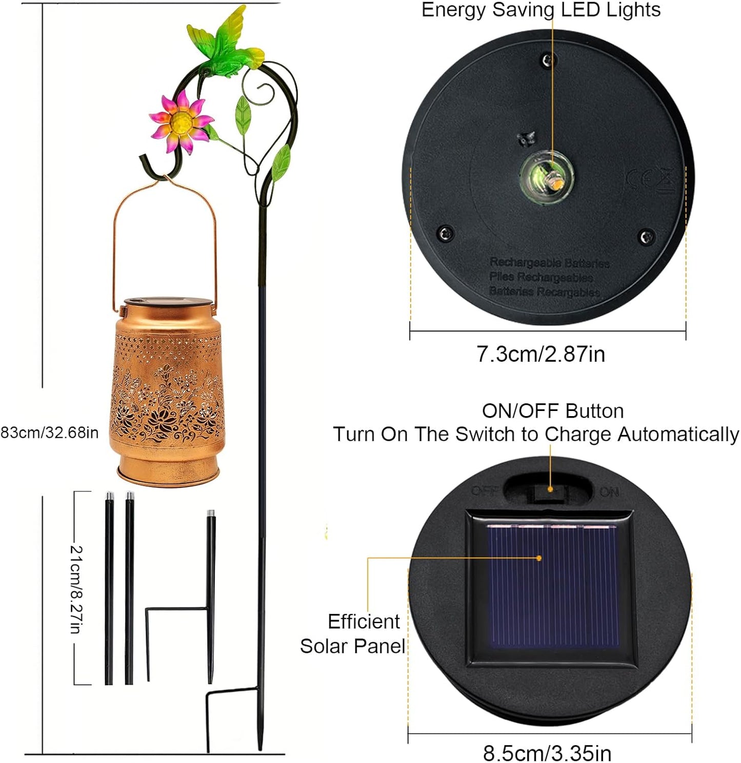 2 Pack Solar Lanterns Outdoor Hummingbird Garden Decor, Birthday Gifts for Mom Women Grandma Waterproof Metal Hanging Solar Lights with Shepherd Hook LED Decorative Outside for Yard Porch Lawn Patio