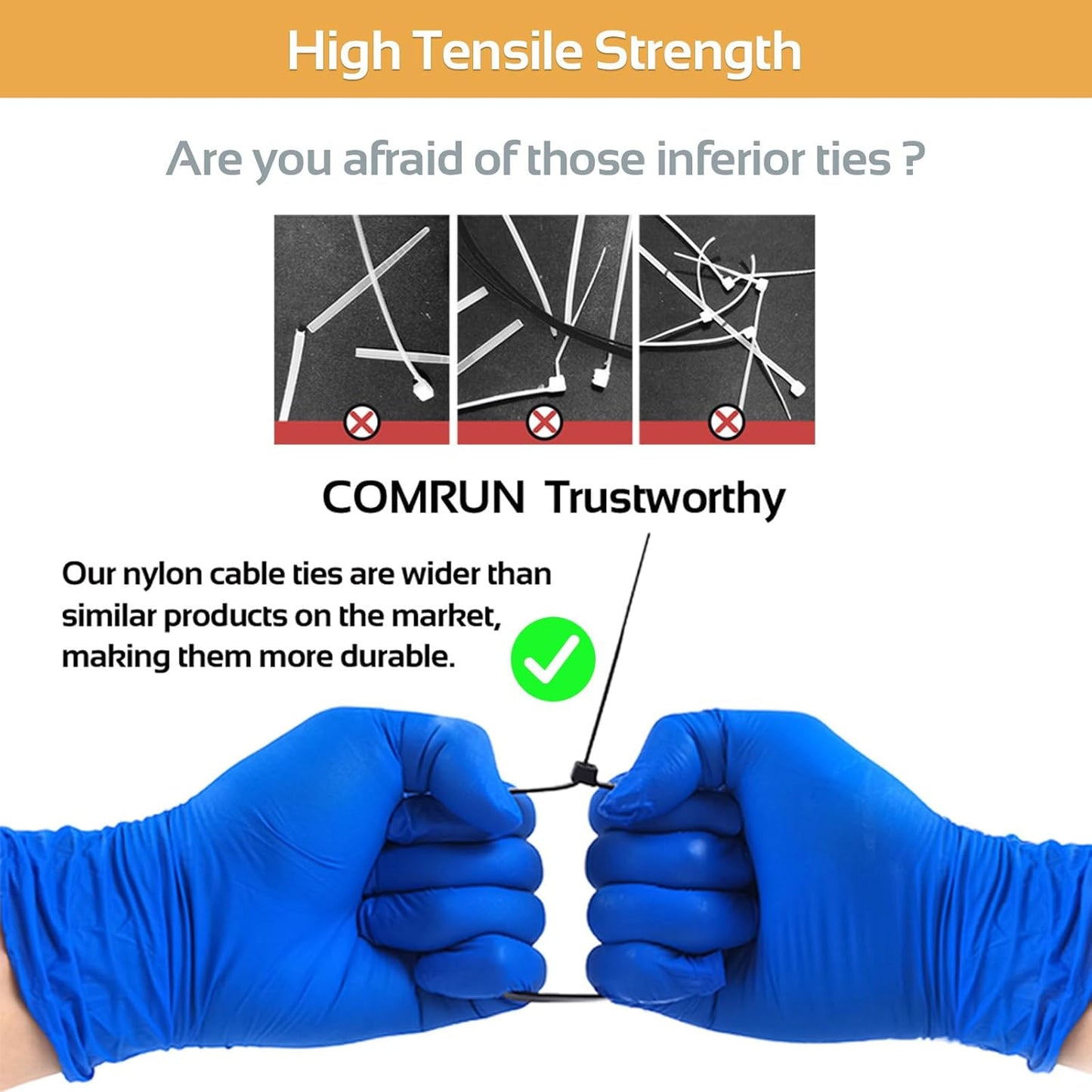 5000pcs 10Inch Black Cable Tie,Nylon Zip Ties,Industrial Grade,50 Pounds Tensile Strength,UV Resistant,Heavy Duty,for Home,Garden Trellis,Office,Garage and Workshop