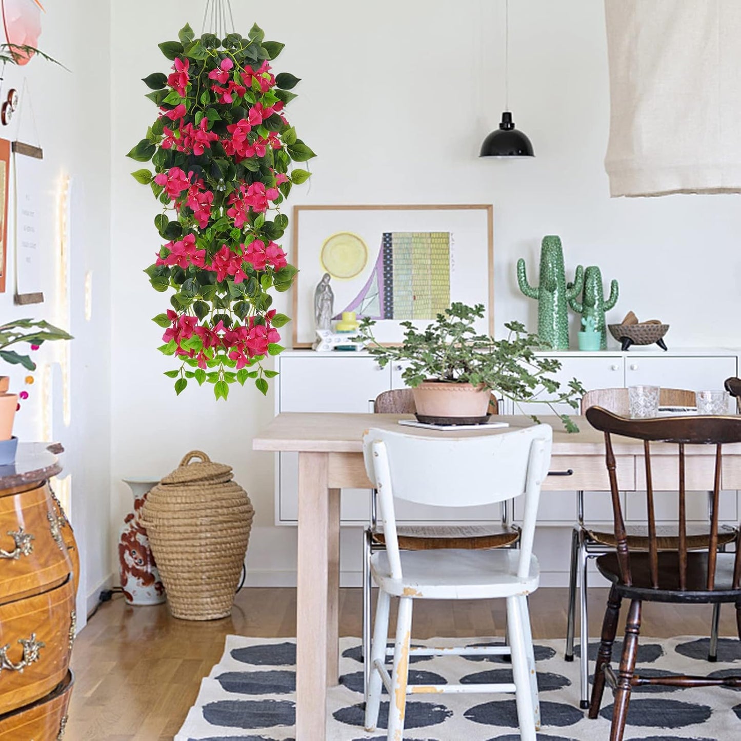 Fake Hanging Flowers Plants Bougainvillea Artificial,UV Resistant Faux Silk Flower Fabric Vine for Indoor Outdoor Garden Porch Eave Fence Wedding Wall Spring Summer Decor