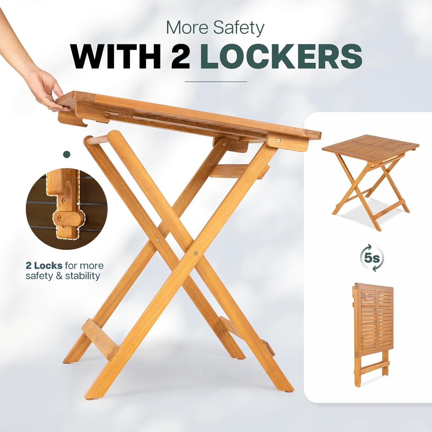 IDZO Legolas FSC Acacia Wooden Folding Table, Heavy Duty 270lbs Capacity, Elegant & Rustic Design for Garden, Backyard, Porch, Patio, Easy Assembly