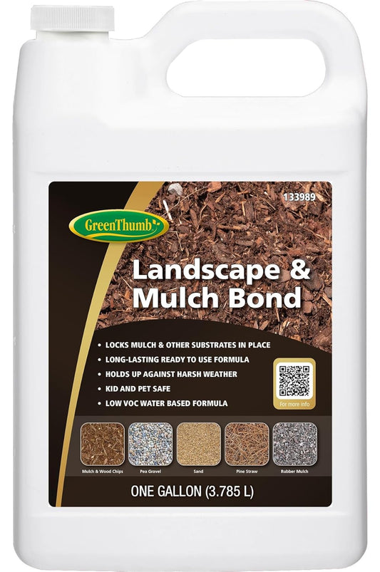 GreenThumb, Landscape and Mulch Bond, Mulch Glue for Landscaping, Rock, Pea Gravel & More, Non-Toxic, Ready-to-Use Mulch Binder Glue, 1 Gallon
