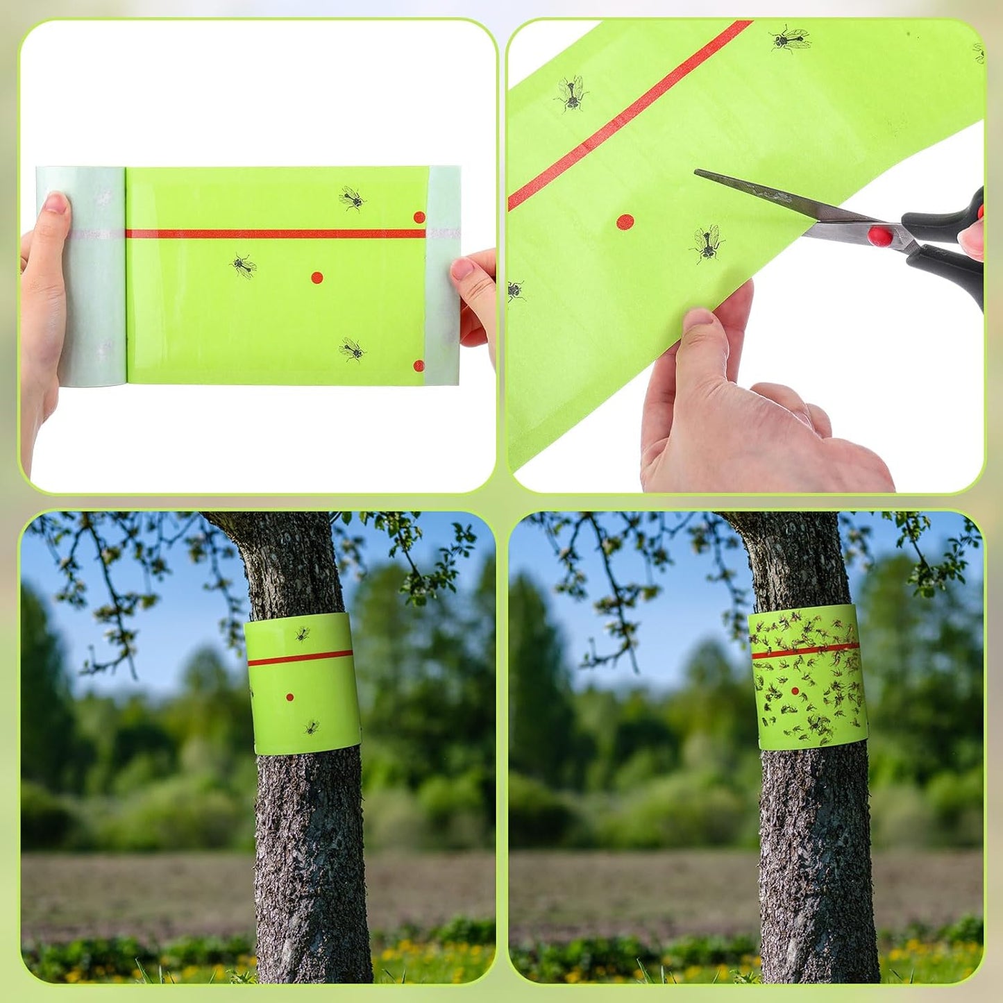 Qualirey 6 Rolls Spotted Lantern Fly Traps 30 Feet Each Roll Fly Tree Trap Sticky Strips Outdoor Fruit Glue Strips Disposable Tape Indoor Paper Sheets for Protecting Trees(Green)