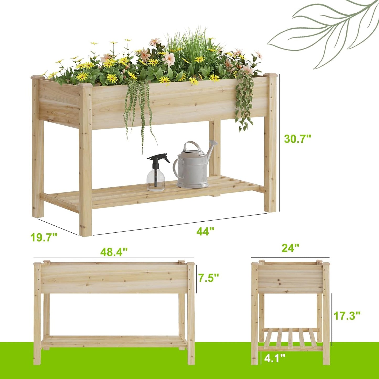 Raised Garden Bed, Planter Box with Storage Shelf, Elevated Wooden Planter Box with Legs, Garden Planter for Backyard, Patio, Balcony, Natural Wood (Natural, M)