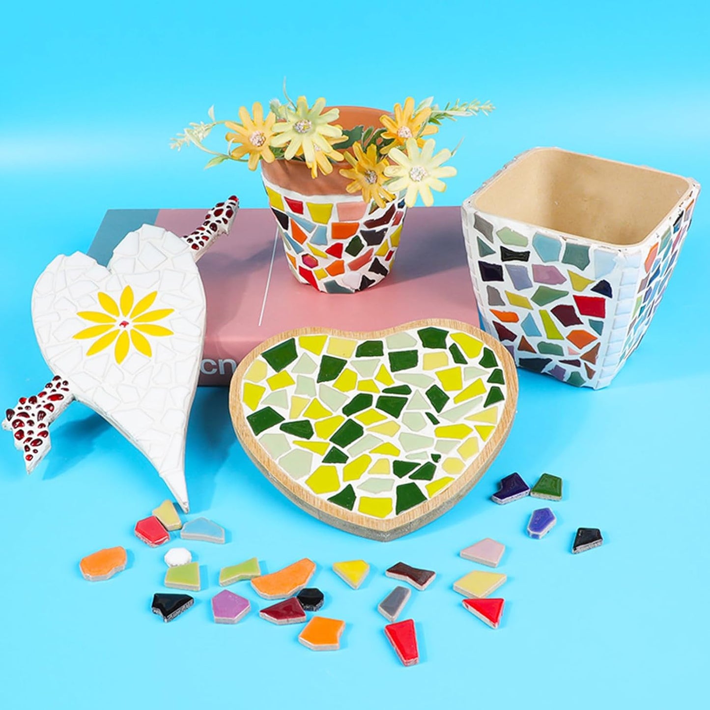 200g Pack of Mosaic Tile Supplies for DIY Crafts, Plates, Picture Frames, Flowerpots, Handmade Jewelry - Irregular Size Triangles Trapezoids Polygons Ceramic Decorative Tiles (White)