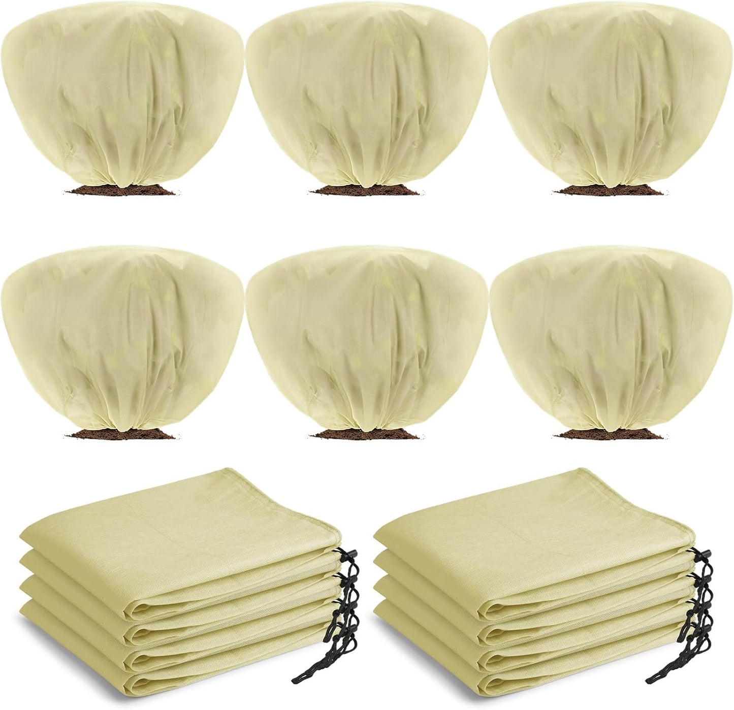6 Pcs Winter Plant Covers Freeze Protection 39.4x23.6 Inch Horizontal Shrub Tree Rose Plant Protection Bags Frost Blanket with Drawstring for Fall Winter Outdoor Garden Planting (Beige)