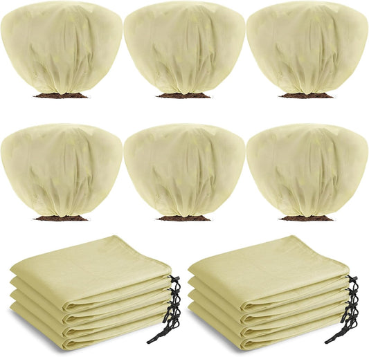6 Pcs Winter Plant Covers Freeze Protection 39.4x23.6 Inch Horizontal Shrub Tree Rose Plant Protection Bags Frost Blanket with Drawstring for Fall Winter Outdoor Garden Planting (Beige)