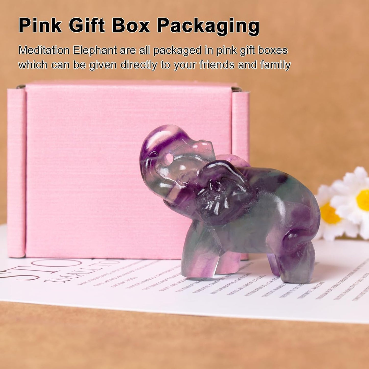 2 Inch Rainbow Fluorite Crystal Elephant Sculpture Handcrafted Healing Stone Animal Figurine Spiritual Home Decor Lucky Charm Gift for Wealth Success Positive Energy and Meditation Lovers