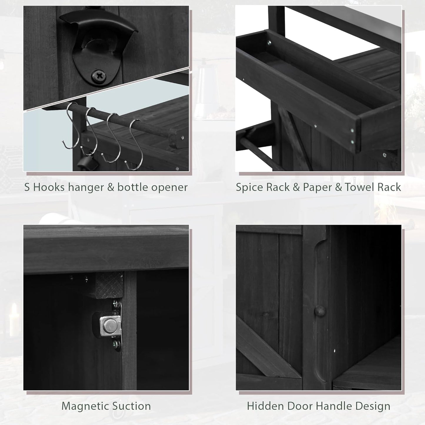 50.25" W Grill Cart with Stainless Steel Tabletop - Outdoor Storage Cabinet for BBQ, Bar Patio Kitchen Island with Ample Storage and Lockable Wheels